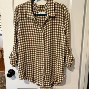 Carly Jean Los Angeles Brown and White Checkered Button-Down Shirt